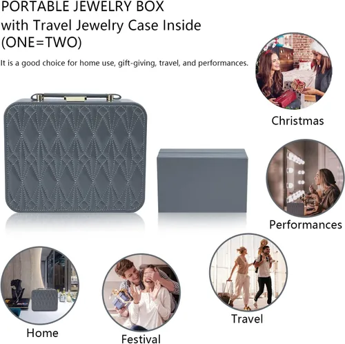 Miniatura 7 de V-LAFUY Caja organizadora de joyas organizador de joyas para hombre 2 capas con bandeja extraíble joyero de regalo para día de Acción de Gracias
