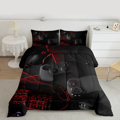 Miniatura 15 de Feelyou Juego de edredón negro para adolescentes y niños, juego de ropa de cama con estampado de consola de videojuegos de 2 piezas, 1 edredón con 1