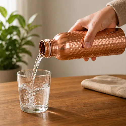 Miniatura 6 de Botella de agua de cobre puro – Hecho a mano – Beneficios para la salud Ayurveda – Grande 34 oz – A prueba de fugas, fácil de llevar para deportes
