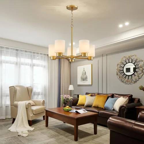 Miniatura 8 de WUZUPS Lámpara colgante de 5 luces, pantalla de vidrio blanco esmerilado con iluminación de techo de grano, elegante accesorio moderno para baño