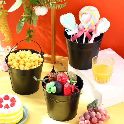 Miniatura 3 de Rtteri 24 cubos pequeños de metal con asa, mini cubetas a granel para lápices para aula, graduación, fiestas, canastas de hierro para flores de Negro