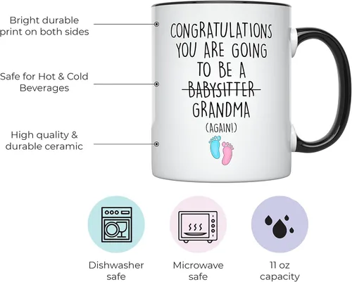 Miniatura 2 de YouNique Designs Taza de café Grandma Again, 11 onzas, taza de anuncio, You're Going to Be A Grandma Again, anuncio de embarazo para abuelos