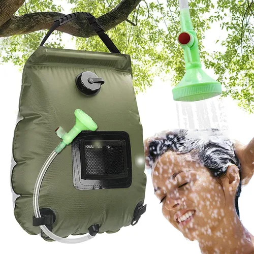 Bolsa de ducha solar | Bolsa de ducha solar de 5 galones/20L de calefacción solar | Manguera extraíble | Cabezal de ducha intercambiable de Verde