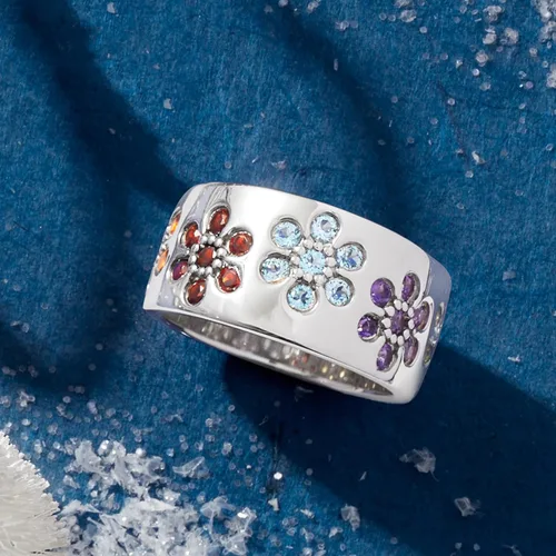 Miniatura 4 de Ross-Simons Anillo de flores multigemas de 1,20 quilates en plata de ley, Piedra preciosa, amatista