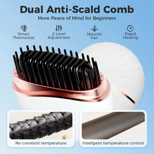 Miniatura 2 de Mini alisador, nuevo peine alisador portátil recargable inalámbrico, calentamiento rápido con tres controles de temperatura, peine de viaje con Rosa