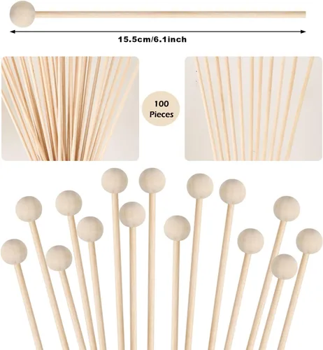 Miniatura 2 de BENBO 100 palitos de madera con bola, palitos de madera Swizzle Sticks Cake Candy Lollipop Coffee Aperitivo, brochetas agitadoras de bebidas