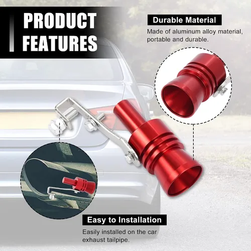 Miniatura 4 de X AUTOHAUX 2 piezas XL tamaño de aleación de aluminio silenciador de tubo de escape turbo universal silbato de coche Red Rojo