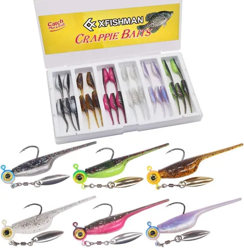 Miniatura 12 de Kit de Señuelos para Crappie - Plásticos - Cabezas de Jig - Kit de Shad - Minnow - Señuelos de Pesca para Crappie - Panfish - Bluegill - Kit de 40