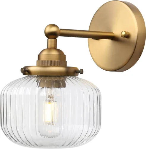 Yosoan Aplique de pared moderno de latón con 1 luz para interiores, estilo bohemio, moderno, dorado, vintage, industrial, con pantalla de vidrio a