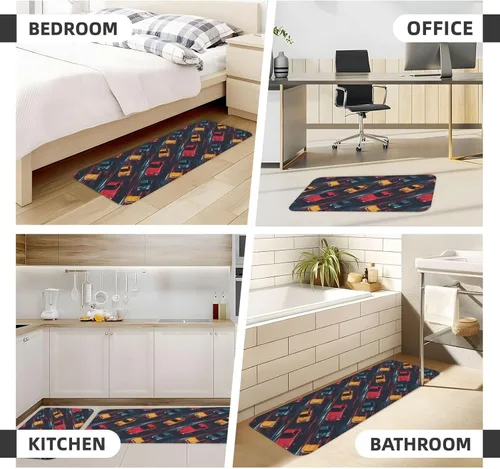Miniatura 4 de Antifatigue Kitchen Mats for Floor 2 Piece - Retro Color Racing Car Print Kitchen Rugs Washable, Non Slip Runner Rug Standing Mat for