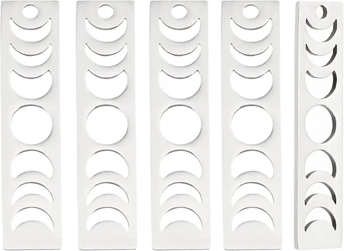 Miniatura 8 de DICOSMETIC 5/12/24 piezas de dijes de fase lunar a granel de acero inoxidable creciente lunar colgante rectangular de luna llena corte láser, dijes