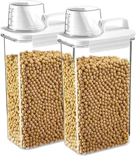 Miniatura 8 de 2 recipientes de almacenamiento dispensadores de arroz, cubo de arroz pequeño de 1.1 L con taza medidora y boquilla de vertido, recipiente hermético