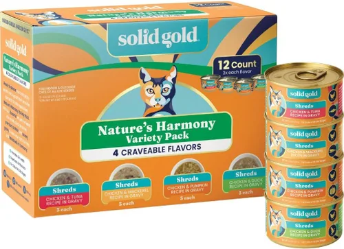 Miniatura 19 de Solid Gold comida húmeda para gatos desmenuzada con salsa - Alimento enlatado para gatos hecho con atún real y caballa - Sin granos de los Cinco