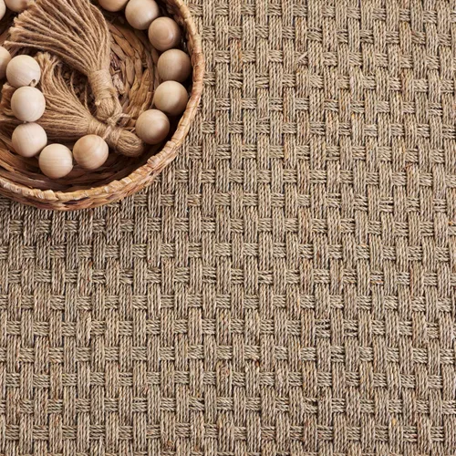 Miniatura 9 de SAFAVIEH Alfombra cuadrada de 6 pies, colección de fibra natural, natural y gris, hierba marina, patrón de tejido de canasta con borde (NF114P)