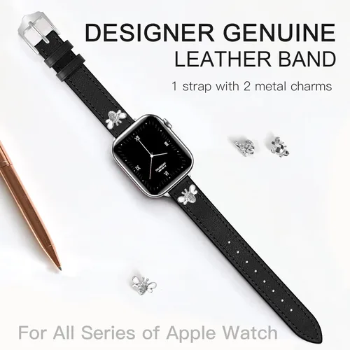 Miniatura 2 de JR.DM Correas de cuero delgadas compatibles con Apple Watch Band 1.496 in 1.575 in 1.614 in 1.654 in 1.732 in 1.772 in 1.811 in 1.929 in, correa
