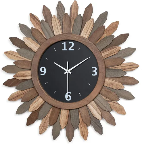 Miniatura 11 de Honiway Reloj de pared a pilas de 12 pulgadas, de madera rústica, bohemio, con diseño sunburst, reloj de pared decorativo silencioso sin tictac
