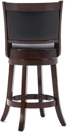 Miniatura 4 de Benjara - Taburete giratorio redondo de madera con asiento y respaldo acolchados, color marrón