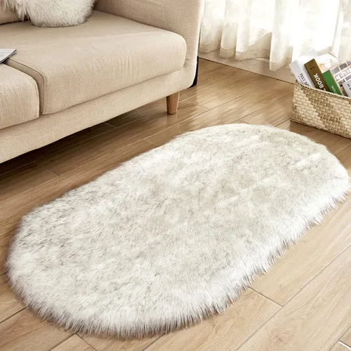Miniatura 10 de CHITONE Tapete largo de piel sintética rectangular esponjosa para asiento de silla, alfombra ovalada lanuda de piel artificial, sala de estar