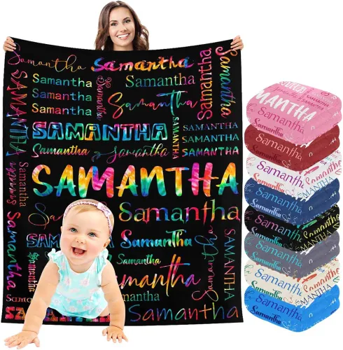 Miniatura 10 de InterestPrint Manta de bebé personalizada con nombre, lindo muñeco de nieve negro, manta personalizada con nombre para niños, niñas, niños, manta