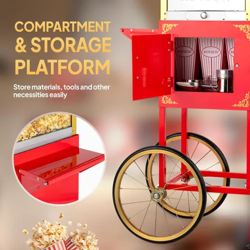 Miniatura 5 de Máquina de palomitas ROVSUN con carro, ruedas y hervidor de 8 oz, hace hasta 32 tazas, certificada ETL, máquina de palomitas con cuchara de acero