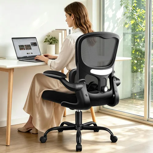 Miniatura 7 de ALLGOD Silla de oficina ergonómica, silla de escritorio ergonómica de malla transpirable con soporte lumbar ajustable, reposabrazos abatibles