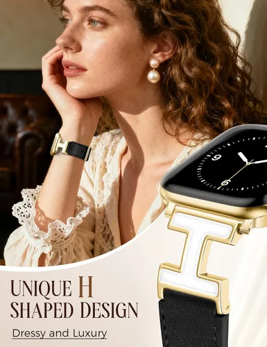 Miniatura 2 de MOINSPIRE - Correa de cuero compatible con correas de Apple Watch para mujeres 38/40/41/42/44/45/46/49 mm, elegante correa de cuero de diseñador