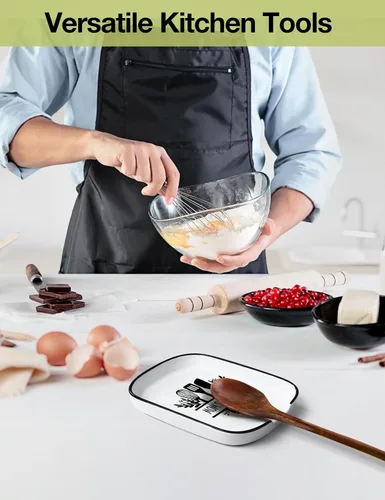 Miniatura 6 de Funny Mom's - Soporte de cuchara de cerámica con tabla de conversiones, soporte para utensilios de cocina de granja para estufa, encimera de cocina