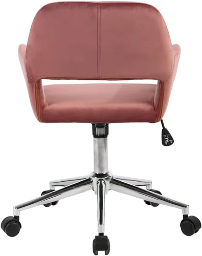 Miniatura 10 de Silla de oficina de terciopelo rosa rosa, silla giratoria ajustable de altura media, silla de computadora con ruedas modernas para oficina en casa