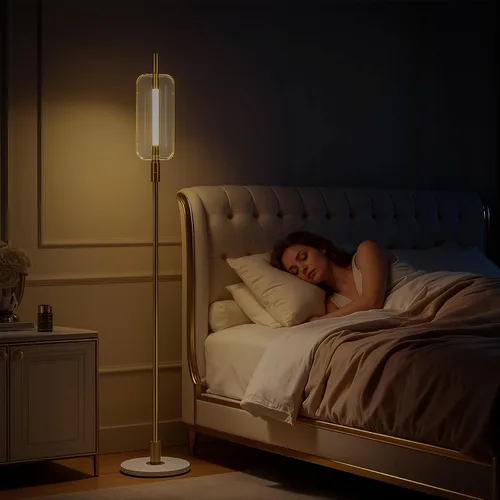 Miniatura 5 de KIVDITZO Lámparas de pie de vidrio regulables para sala de estar, lámpara de pie moderna con pantalla de cristal, base de mármol, lámpara de 64