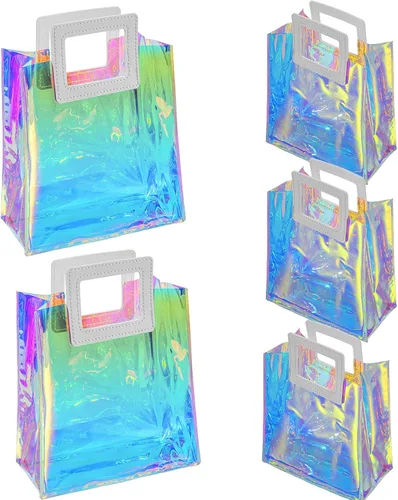 Miniatura 9 de Bolsas de regalo pequeñas holográficas, paquete de 2 unidades de 7.9 x 7.1 x 3.9 pulgadas con asas para mujeres, niñas, cumpleaños, Navidad, fiestas