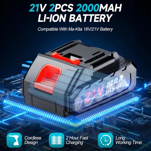 Miniatura 5 de Pistola de Remaches Inalámbrica con Batería de 2×2.0Ah, Herramienta de Pistola de Remaches Eléctrica Automática sin Escobillas Kit de Pistola