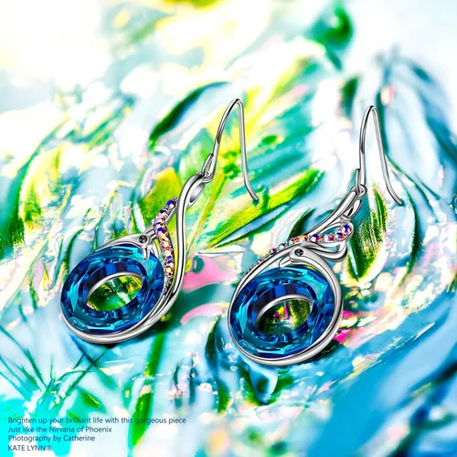 Miniatura 3 de Kate Lynn Aretes de Phoenix "Rise From the Ashes", aretes colgantes de plata de ley con cristales de Austria, regalo de cumpleaños con joyero
