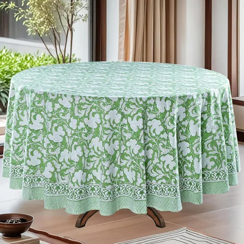Miniatura 16 de Ridhi Mantel redondo con estampado de bloque a mano, 100% algodón, reutilizable, color rosa flamenco, de 60 pulgadas, mantel decorativo para uso