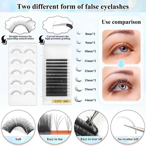 Miniatura 4 de Kit de extensión EyeLash para principiantes, kit profesional de práctica de extensión de pestañas con todo, cabeza de maniquí, pegamento de pestañas