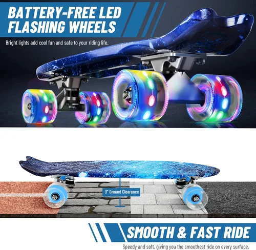 Miniatura 2 de BELEEV Patinetas de 22 pulgadas para niños, patineta cruiser para principiantes, niños, niñas, adolescentes y adultos, patinetas mini clásicas