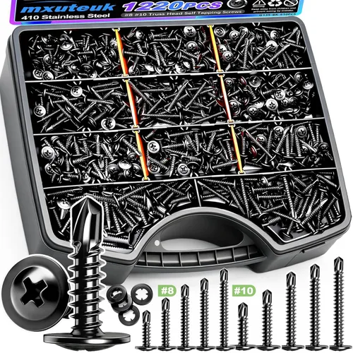Miniatura 21 de mxuteuk 230 tornillos autorroscantes #8 para metal, 410 tornillos autoperforantes de acero inoxidable, tornillos de chapa de cabeza de truss de 1/2