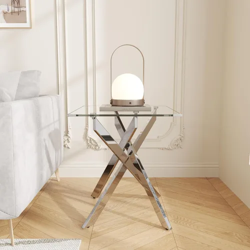 Miniatura 8 de Mesa de centro de cristal de 47 pulgadas con parte superior de vidrio templado y patas de metal dorado, mesa central rectangular moderna para sala