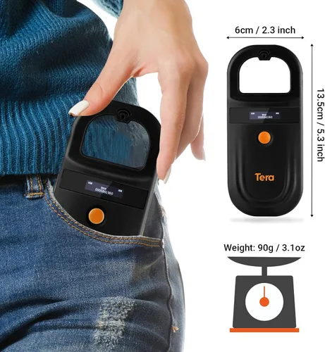 Miniatura 5 de Tera Lector de Microchip para Mascotas con Anillo D RFID Escáner de Identificación de Chips de Animales Portátil con Pantalla de Visualización OLED