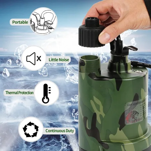 Miniatura 2 de TIGEROAR Bomba sumergible de agua de 120 V 1/4 HP 1800 gph, bomba de transferencia de agua sumergible con cable de 10 pies y adaptador de manguera