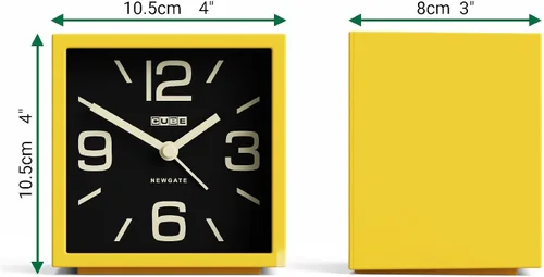 Miniatura 3 de NEWGATE® Reloj despertador en forma de cubo Alarma retro en forma de cubo Amarillo cítrico Ideal para mesita de noche, escritorio, estante