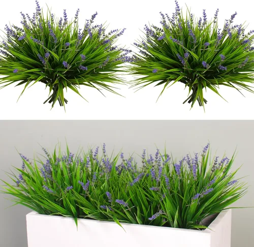 alyptus Flores artificiales para exteriores, 24 paquetes de plantas de hierba de mono falsas para exteriores, flores moradas de plástico para