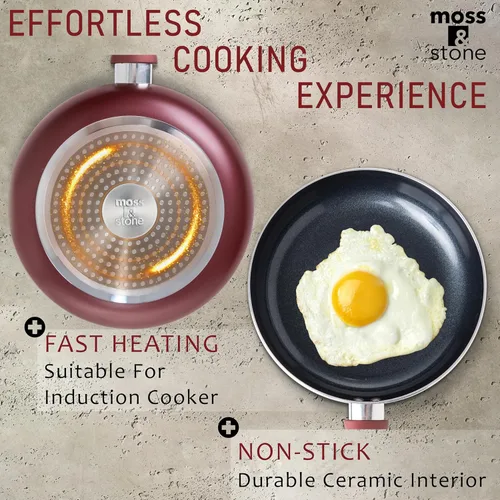 Miniatura 4 de Moss & Stone Juego de 6 utensilios de cocina antiadherentes, ollas y sartenes antiadherentes con tapa de vidrio, utensilios de cocina de inducción