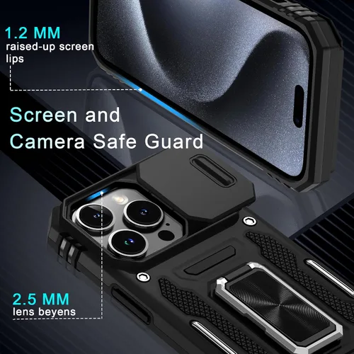 Miniatura 357 de DEERLAMN Funda para iPhone Xs Max con funda deslizante para cámara + protector de pantalla, soporte giratorio de anillo de grado militar a prueba
