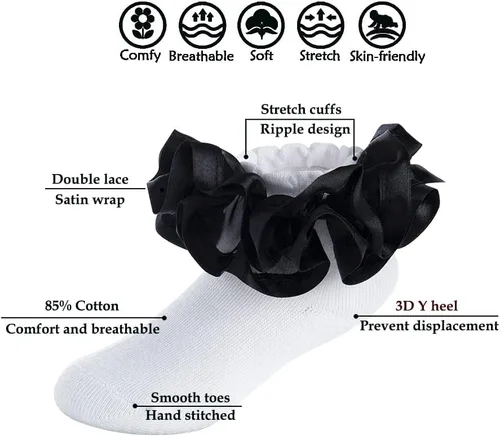 Miniatura 14 de Dicry Calcetines de encaje doble para niñas pequeñas con puños ondulados y volantes grandes para bebés y niños