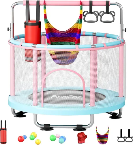 Miniatura 12 de 55" Toddler Mini Trampoline for Kids, Indoor Outdoor Toys with Swing, 440lbs Baby Kids Trampoline, Gymnastics Bar, Birthday Gifts for Boy Girl Age