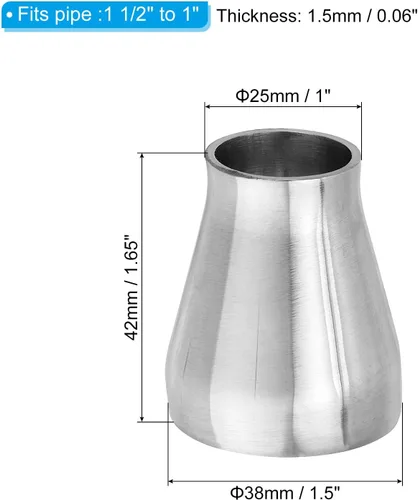 Miniatura 2 de PATIKIL Reductor concéntrico acero soldadura a tope 304 accesorios de tubería de acero inoxidable para alimentos bebidas HVAC fontanería, 1 1/2" a 1