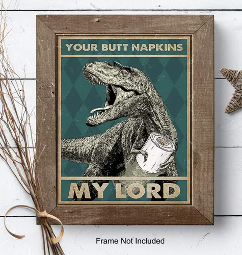 Miniatura 8 de Your Butt Napkins My Lord - Divertida decoración de pared de baño, decoración de pared de dinosaurio de dinosaurio, obra de arte de baño para niños