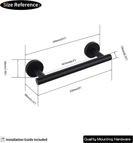 Miniatura 6 de GERZWY Barra de toalla de cocina pequeña de 9 pulgadas SUS 304 Gabinete de acero inoxidable Barra de toalla de mano montado en la pared Organizador