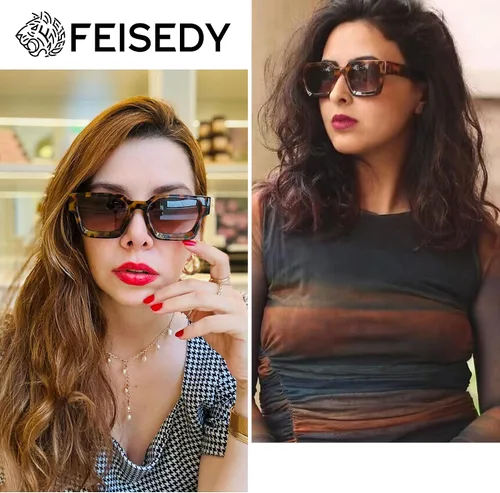 Miniatura 67 de FEISEDY Gafas de sol cuadradas retro de los años 90 para mujeres y hombres, gafas de sol rectangulares gruesas de moda con protección UV400 B2385