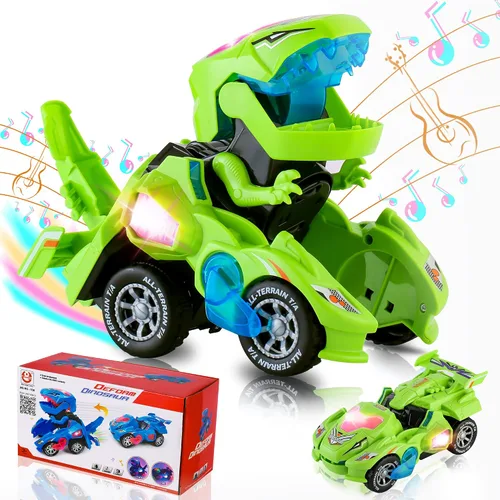 Miniatura 9 de Hirger Juguete de Coche Dinosaurio Transformable para Niños, Juguetes de Camión Monstruo Auto Transformador con Luz y Sonido para Niños Pequeños
